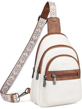 Women's Beige Brown Anti Theft Sling RFID Vegan Leather Purse Crossbody Bag